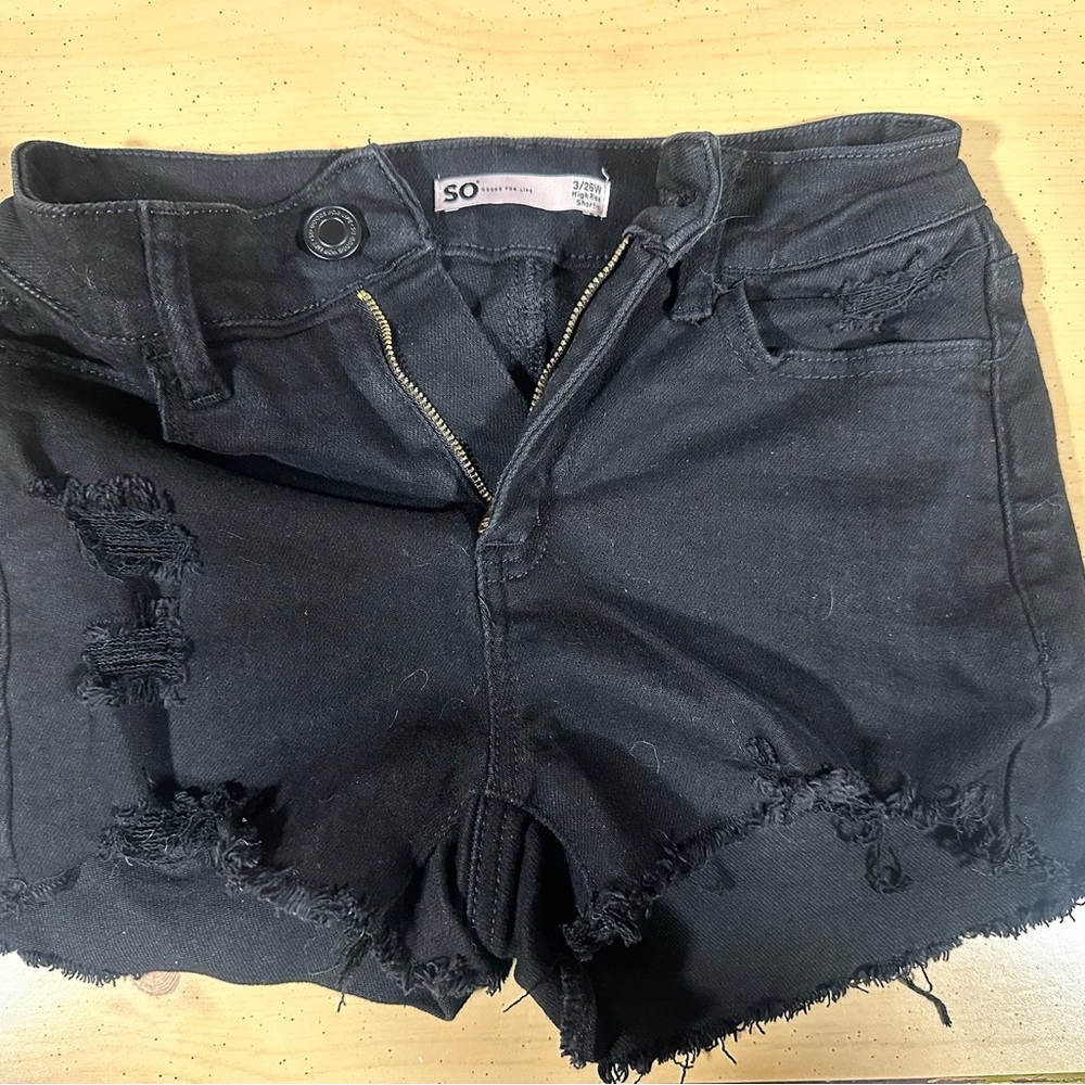 SO Black Ripped Frayed Denim Shorts